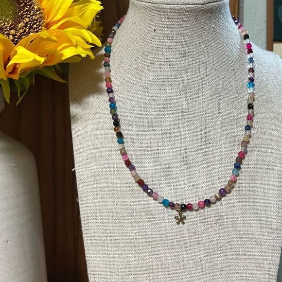 Multicolor Beaded Necklace with Gold Accent #J3 - Picture 2 of 6